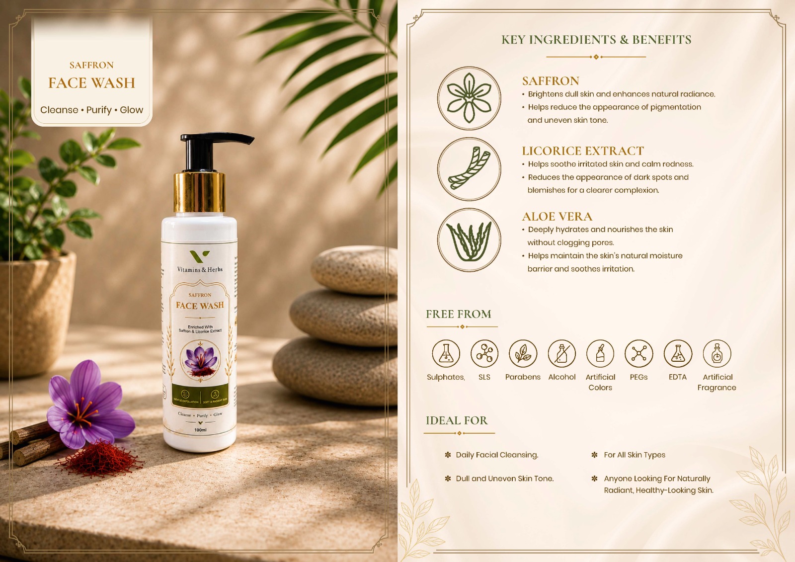 Saffron Face Wash pack, face care - Vitamins & Herbs